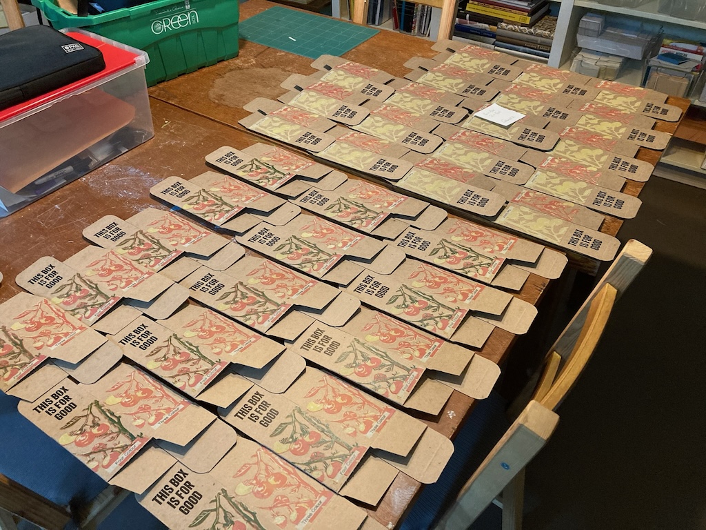 All the March boxes, printed and drying.