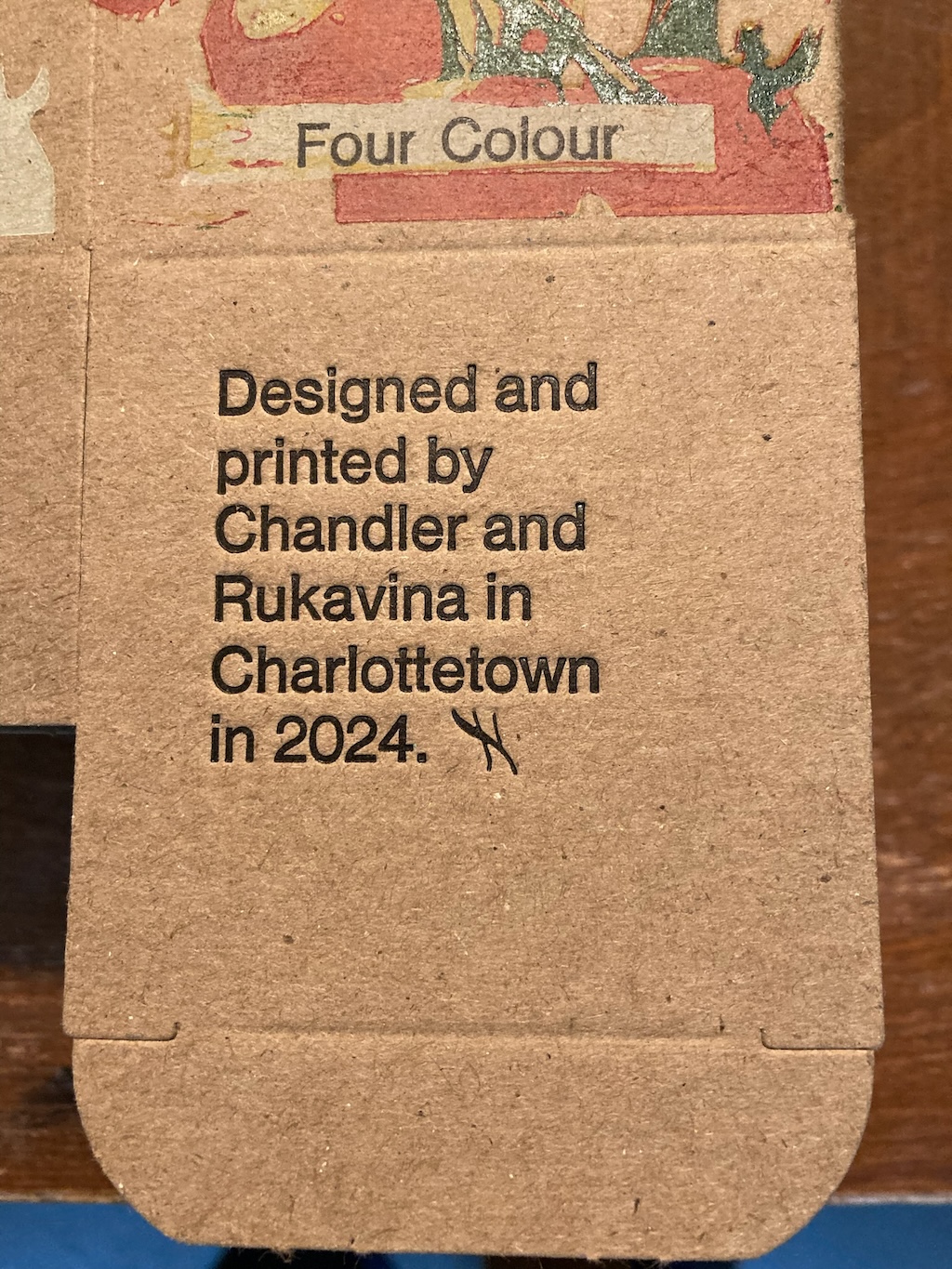 Credit line printed on the bottom flap: "Designed and printed by Chandler and Rukavina in Charlottetown in 2024"