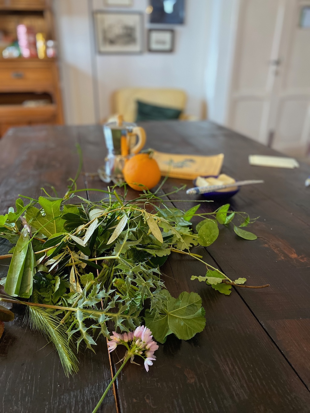 Greenery harvested from the surrounding area.